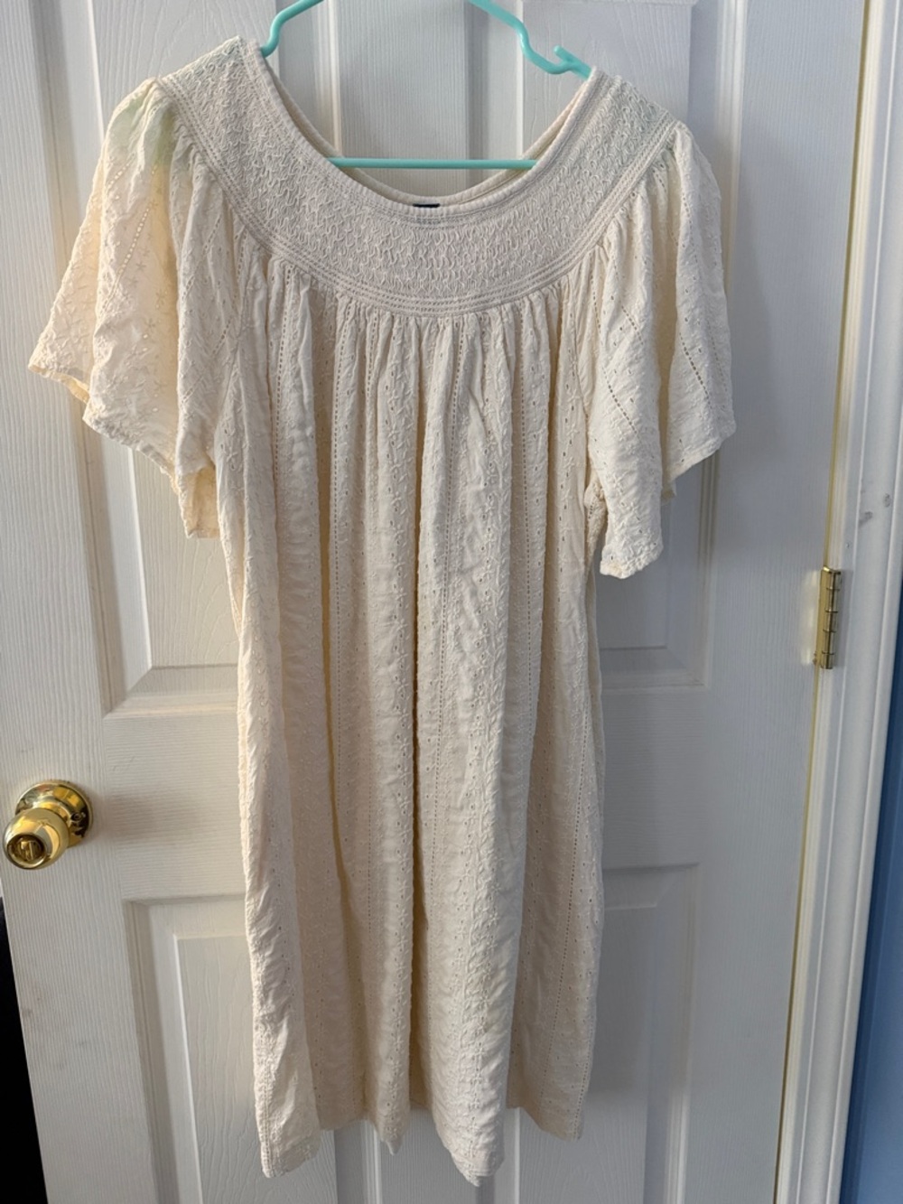 Cream Eyelet Boho Peasant Dress XL